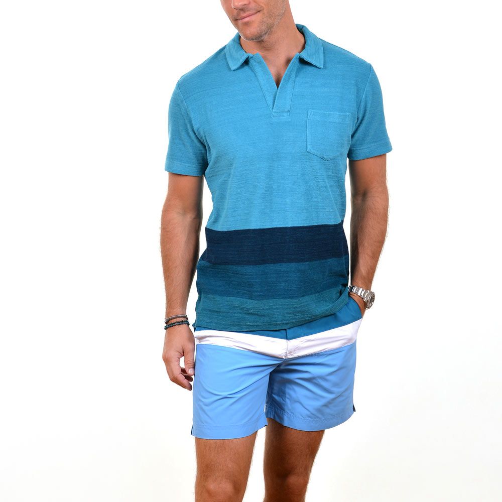Poloshow polo Orlebar Brown Terry SS Block Strip  Petrol Deep Sea 266297M 8